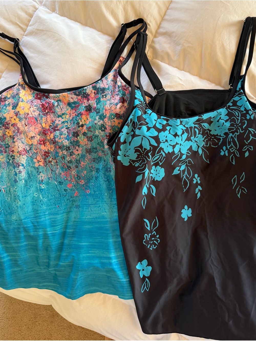 NWOT 2 pack of Amazon Women’s Swim Tankinis in Turquoise & Black Floral prints